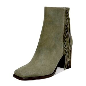 Sam Edelman Ona Olive Suede Leather Chunky Block Heel Fringe Boot Size 7.5 New